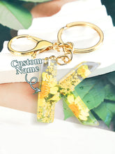 Load image into Gallery viewer, Personalized Name Light Yellow Dried Flower Letter Keychain – Custom Alphabet Bag Charm
