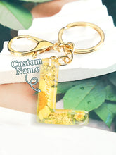 Load image into Gallery viewer, Personalized Name Light Yellow Dried Flower Letter Keychain – Custom Alphabet Bag Charm