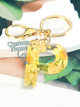 Load image into Gallery viewer, Personalized Name Light Yellow Dried Flower Letter Keychain – Custom Alphabet Bag Charm