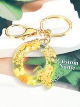 Load image into Gallery viewer, Personalized Name Light Yellow Dried Flower Letter Keychain – Custom Alphabet Bag Charm