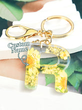 Load image into Gallery viewer, Personalized Name Light Yellow Dried Flower Letter Keychain – Custom Alphabet Bag Charm