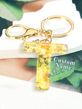 Load image into Gallery viewer, Personalized Name Light Yellow Dried Flower Letter Keychain – Custom Alphabet Bag Charm