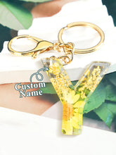 Load image into Gallery viewer, Personalized Name Light Yellow Dried Flower Letter Keychain – Custom Alphabet Bag Charm