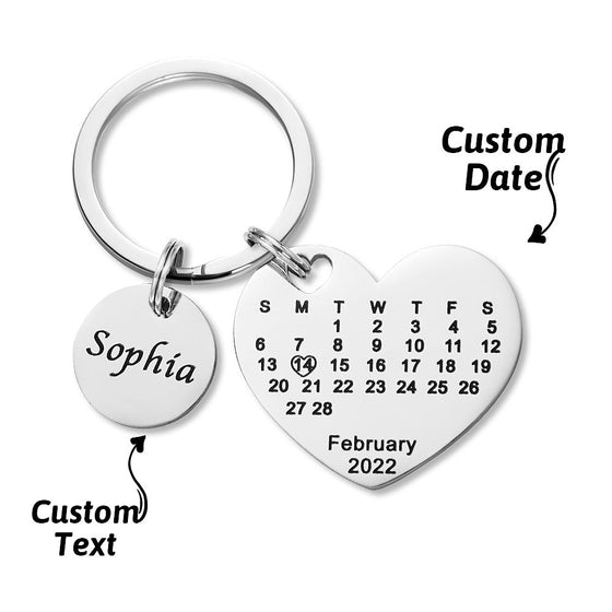 Custom Engraved Heart Calendar Keychain – Save the Date Gift