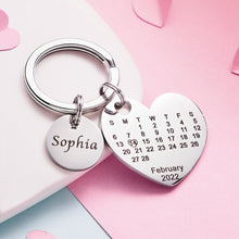 Load image into Gallery viewer, Custom Engraved Heart Calendar Keychain – Save the Date Gift