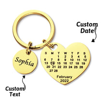 Load image into Gallery viewer, Custom Engraved Heart Calendar Keychain – Save the Date Gift