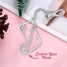 Load image into Gallery viewer, Personalized Christmas Socks Name Keychain – Holiday Gift for Family & Friends