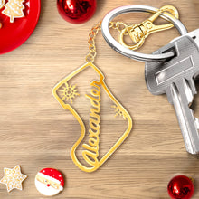 Load image into Gallery viewer, Personalized Christmas Socks Name Keychain – Holiday Gift for Family & Friends