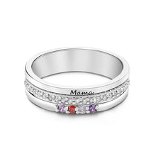 Load image into Gallery viewer, Personalized Birthstone Family Ring โ Engraved Text Jewelry Gift for Mom or Grandma