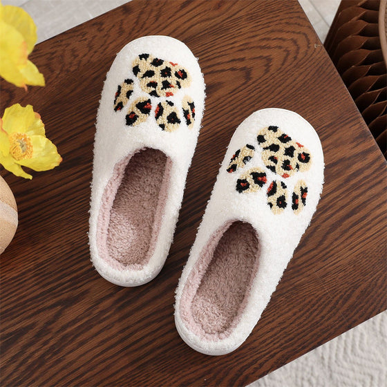 Leopard Paw Print Christmas Cotton Slippers – Cozy Holiday Home Shoes