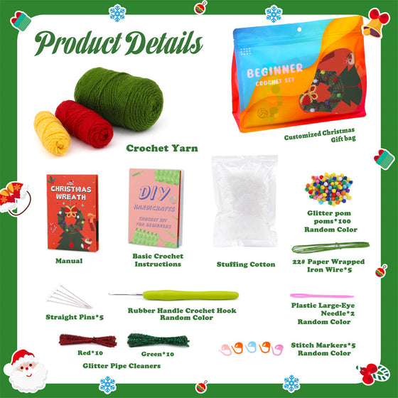 Christmas Wreath DIY Crochet Kit for Beginners –Gift for Adults & Kids