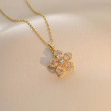 Load image into Gallery viewer, Floral Birthstone Necklace Lotus Flower Gemstone Necklace with Rotating Crystal Flower
