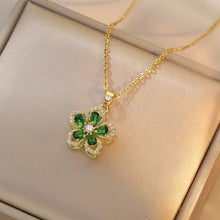 Load image into Gallery viewer, Floral Birthstone Necklace Lotus Flower Gemstone Necklace with Rotating Crystal Flower