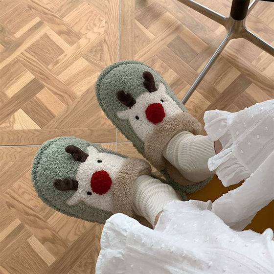 Christmas Elk Slippers – Cozy Comfortable Cotton Holiday Footwear