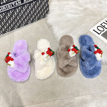 Load image into Gallery viewer, Christmas Hat Criss Cross Fluffy Slippers – Cozy Holiday Bedroom Footwear