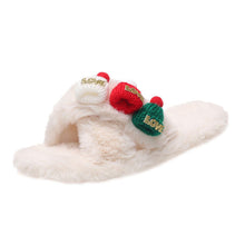 Load image into Gallery viewer, Christmas Hat Criss Cross Fluffy Slippers – Cozy Holiday Bedroom Footwear