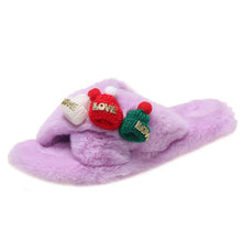 Load image into Gallery viewer, Christmas Hat Criss Cross Fluffy Slippers – Cozy Holiday Bedroom Footwear