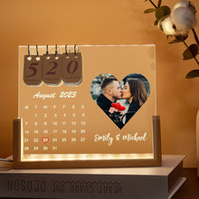 Load image into Gallery viewer, Custom Heart Photo & Name Acrylic Calendar Night Light – Personalized Gift