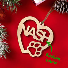 Load image into Gallery viewer, Personalized Wood Heart Dog Paw Name Christmas Ornament