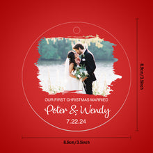 Load image into Gallery viewer, Personalized First Christmas Married Photo Ornament – Couples Christmas Gift