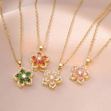 Load image into Gallery viewer, Floral Birthstone Necklace Lotus Flower Gemstone Necklace with Rotating Crystal Flower