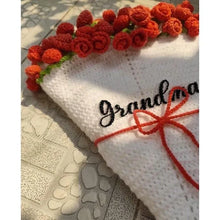 Load image into Gallery viewer, Custom Name Hand-Knitted Rose Blanket – Ready-Made Mother’s Day Gift (80–150 cm)