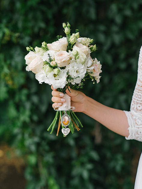 Personalized Angel Wings Photo Charm Brooch – Wedding Memorial Gift for Bride