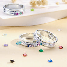 Load image into Gallery viewer, Personalized Birthstone Family Ring โ Engraved Text Jewelry Gift for Mom or Grandma