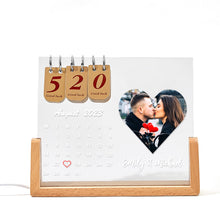 Load image into Gallery viewer, Custom Heart Photo & Name Acrylic Calendar Night Light – Personalized Gift