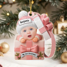 Load image into Gallery viewer, Custom Baby Face & Text Acrylic Ornament – Personalized Newborn Christmas Keepsake