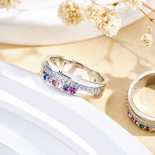 Load image into Gallery viewer, Personalized Birthstone Family Ring โ Engraved Text Jewelry Gift for Mom or Grandma