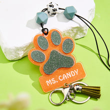 Load image into Gallery viewer, Personalized Glitter Paw ID Badge Lanyard with Text Beads and Tassels for Teachers and Pet Lovers