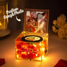 Load image into Gallery viewer, Personalized Mini Music Record Player with Custom Photo and Light Acrylic Box