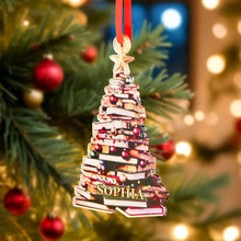 Load image into Gallery viewer, Personalized Christmas Book Tree Name Ornament – Book Lover Decoration