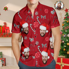 Load image into Gallery viewer, Custom Face Christmas Hawaiian Shirt with Candy Canes – Personalized Men’s Shirt