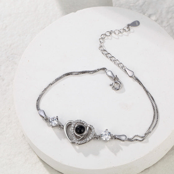 Personalized Double Heart Projection Bracelet – 925 Sterling Silver