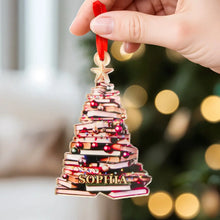 Load image into Gallery viewer, Personalized Christmas Book Tree Name Ornament – Book Lover Decoration
