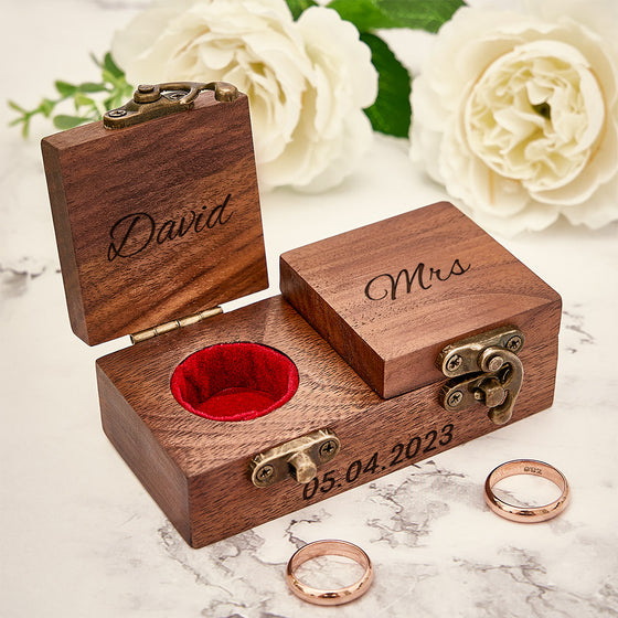 Personalized Wooden Double Ring Bearer Box