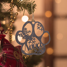 Load image into Gallery viewer, Personalized Wood Pet Paw Christmas Ornament
