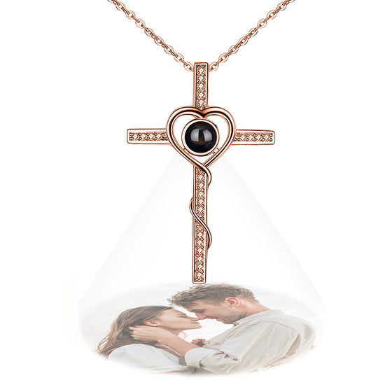 Custom Cross Photo Projection Necklace – 925 Silver