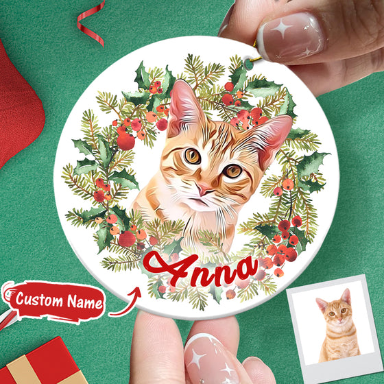 Personalized Pet Photo Christmas Ornament with Name