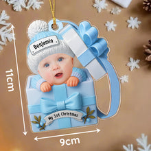 Load image into Gallery viewer, Custom Baby Face &amp; Text Acrylic Ornament – Personalized Newborn Christmas Keepsake
