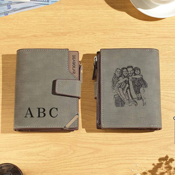 Personalized Photo Men’s Foldable Leather Wallet with Custom Text