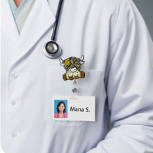 Load image into Gallery viewer, Personalized Highland Cow Retractable Acrylic Badge Reel ID Clip

