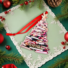 Load image into Gallery viewer, Personalized Christmas Book Tree Name Ornament – Book Lover Decoration

