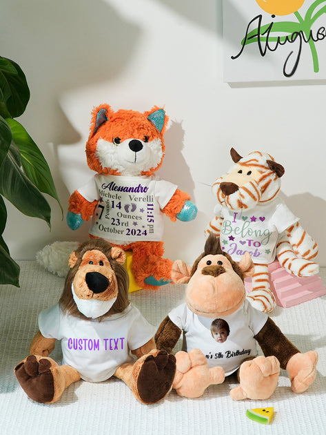 Personalized Animal Plush Stuffed Toy – Baby Birth Announcement Gift