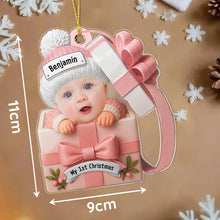 Load image into Gallery viewer, Custom Baby Face &amp; Text Acrylic Ornament – Personalized Newborn Christmas Keepsake

