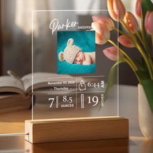 Load image into Gallery viewer, Custom Baby Birth Info Night Light – Personalized Photo Acrylic Newborn Keepsake
