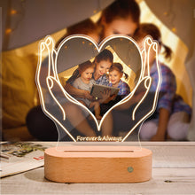 Load image into Gallery viewer, Custom Photo &amp; Text Heart-Shaped Acrylic Night Light – Warm Glow Gift
