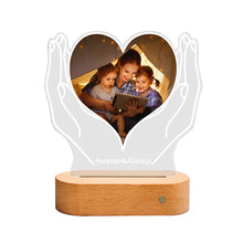 Load image into Gallery viewer, Custom Photo &amp; Text Heart-Shaped Acrylic Night Light – Warm Glow Gift
